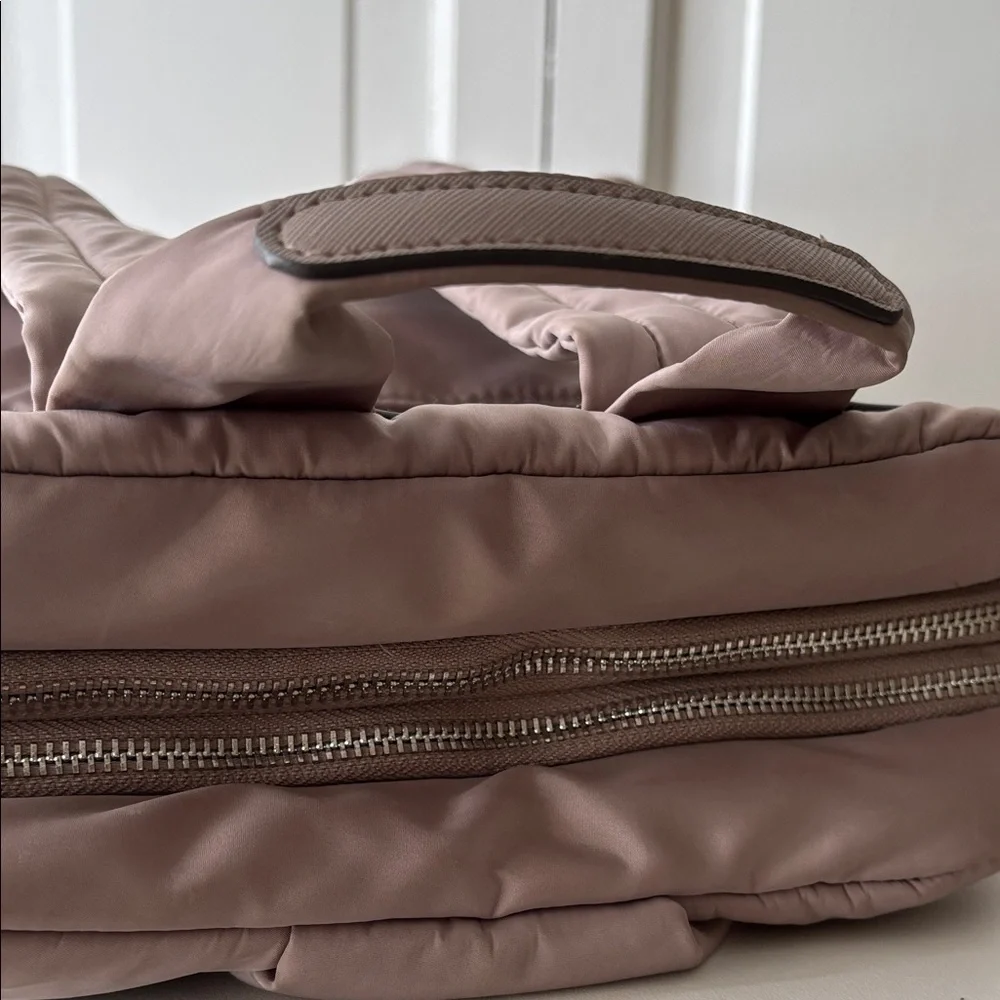 Steve Madden Tan Nylon Backpack with laptop pocket and detachable cosmetic bag